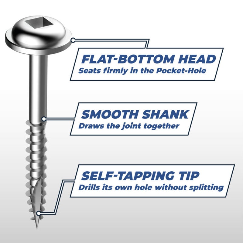 Kreg SML-C125-250 Zinc Pocket Screw - 1 1/4 Inch #8 Coarse Thread - Maxi-Loc Head - 250 Count - Image 4